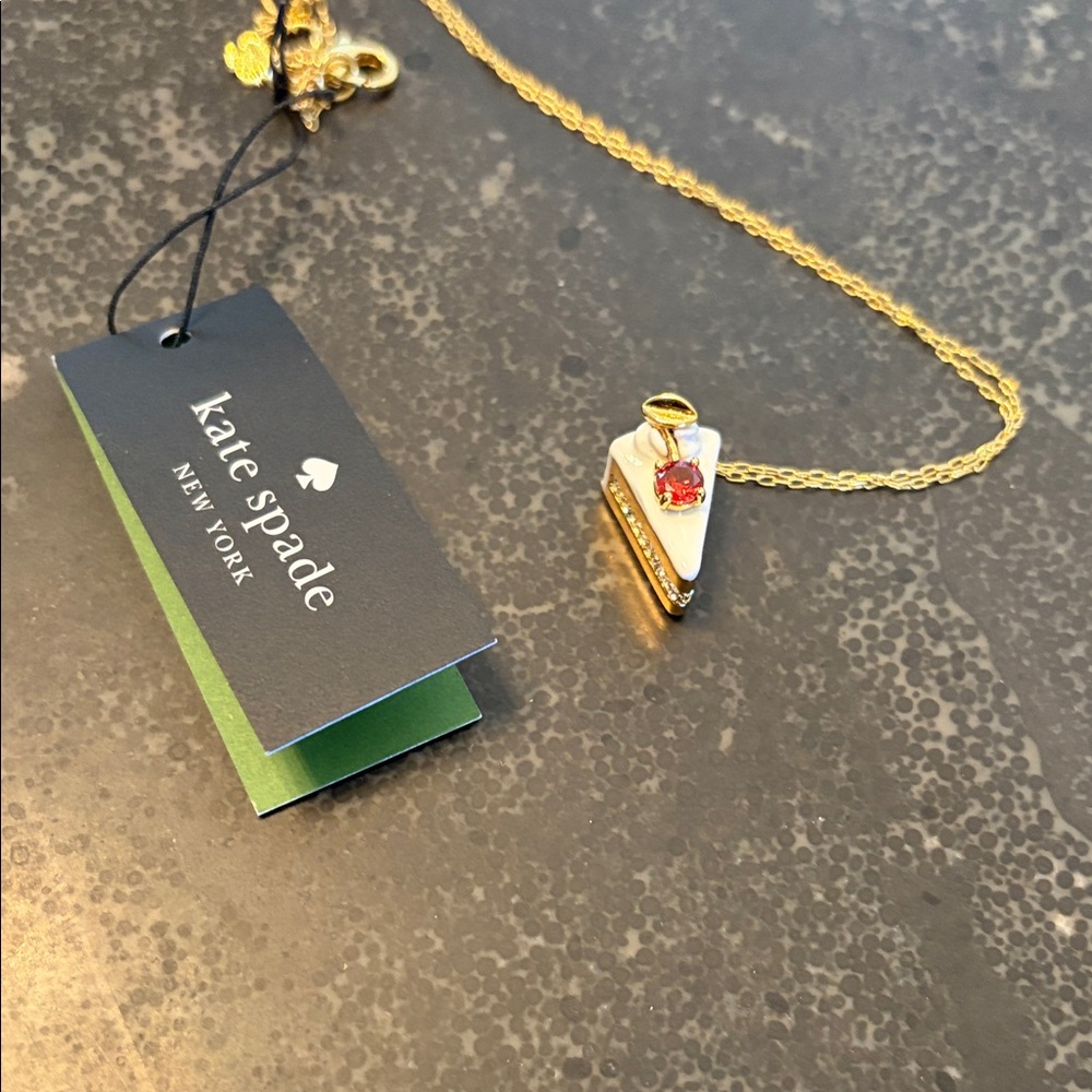 NWTKate Spade Pastry Shop Cake Slice Gold and Red Pendant Necklace